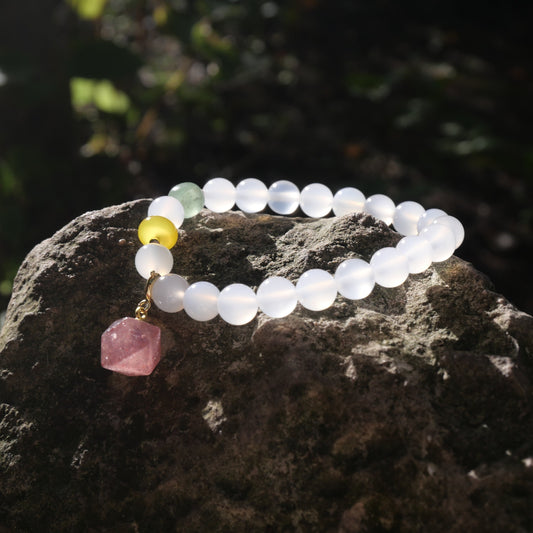 White agate with Strawberry Crystal Bracelet